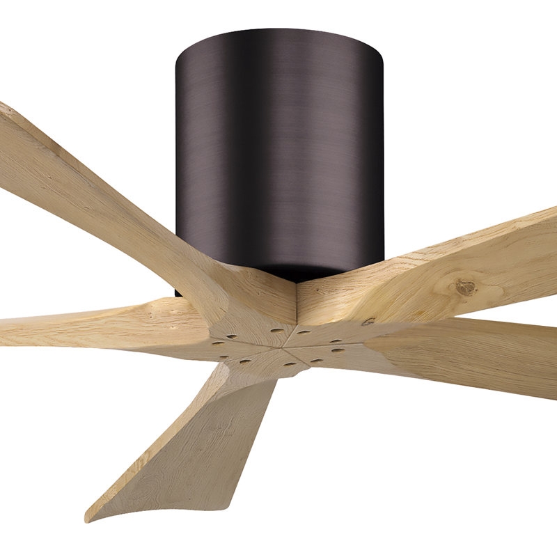 60" Irene 5-Blade Hugger Ceiling Fan with Wall Remote, 52", Brushed Nickel, Light Maple Tone