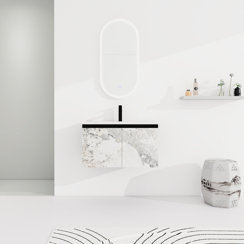 Meuble-lavabo de salle de bain avec porte à fermeture en douceur et lavabo en céramique - noir, armoire moderne