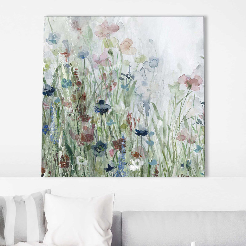 «Wildflower Fields» par Carol Robinson - peinture sur toile tendue, L 18 po x H 18 po, Toile tendue