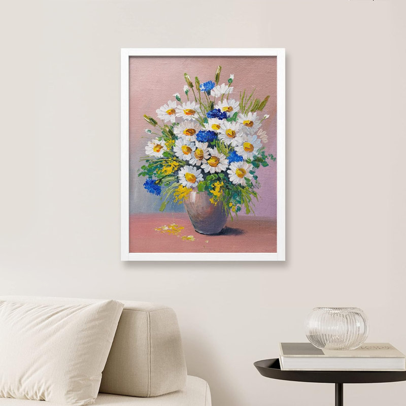 «White Gerbera Daisies & Wildflowers», art mural, impressions botaniques florales, œuvre d'art encadrée sur papier, Blanc