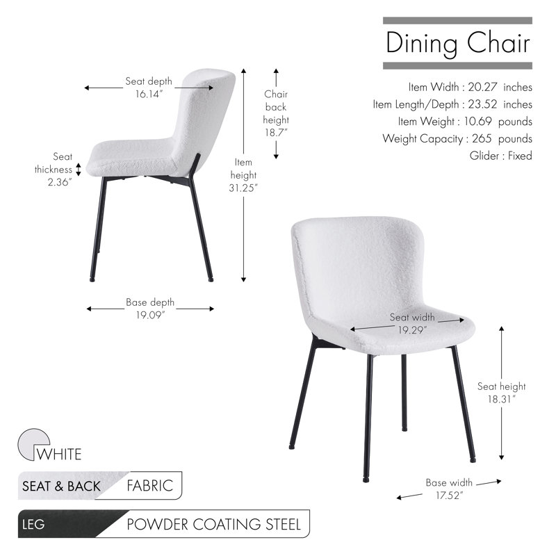Ravn Fabric Dining Chairs with Steel Legs, White