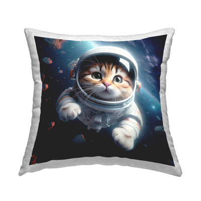 Astronaut Cat in Space Outdoor Printed Pillow by RB