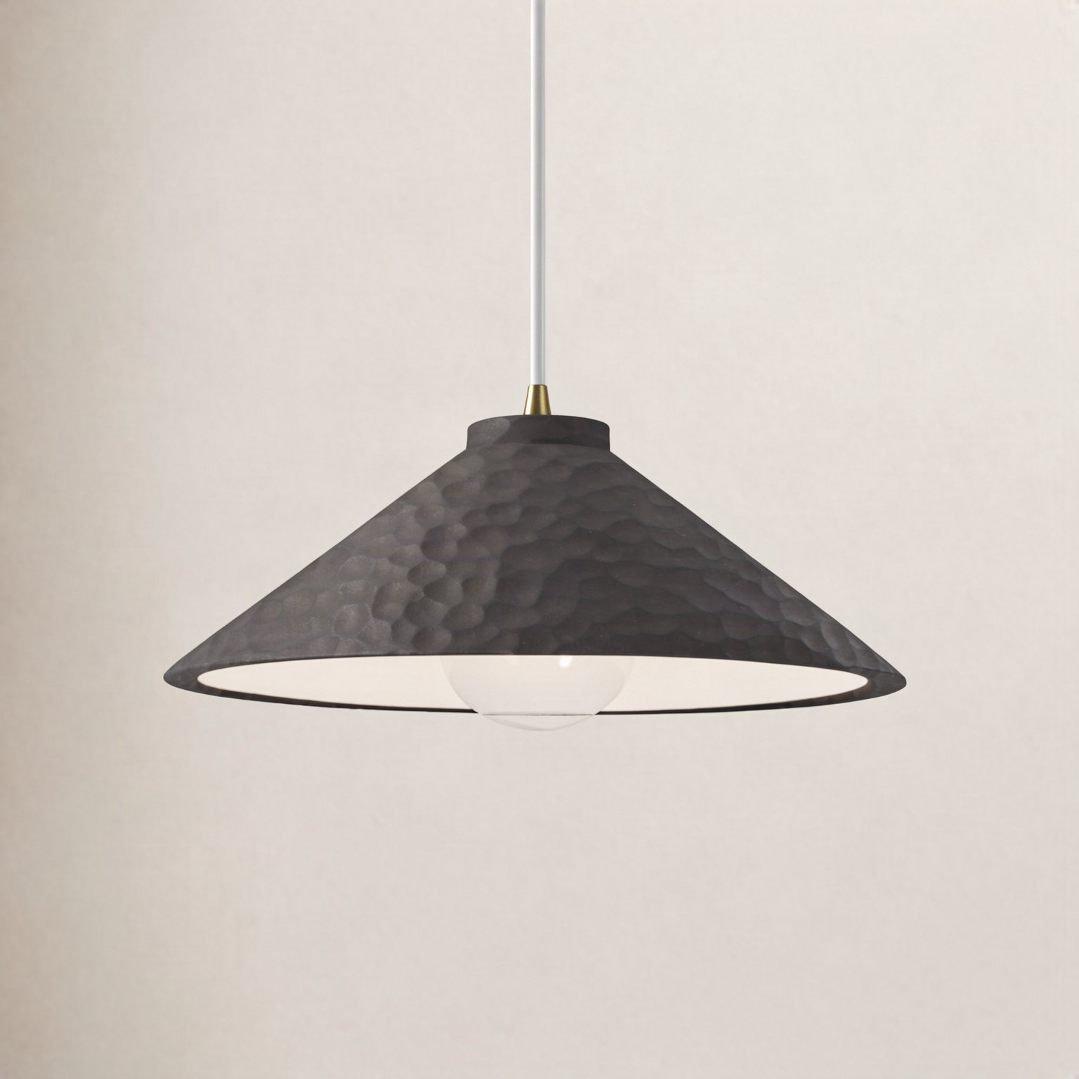 Leni Dimmable Cone Single Light Pendant, Hammered Iron, Antique Brass