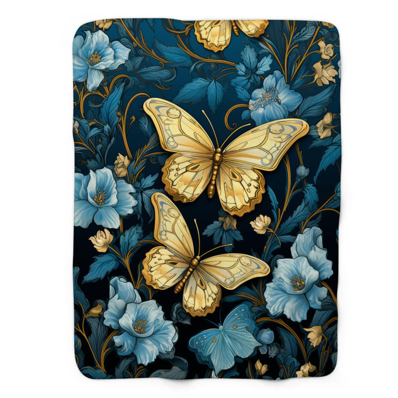 Élégant papillon - couverture en sherpa de qualité supérieure 1 pièce, Grand lit