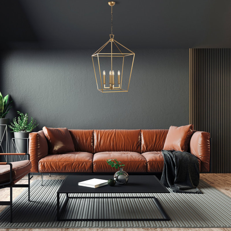 Glamorous Gold Chandelier, Metal Body, 19.7 x 28.0 x 48.4 inches | 10 cm Base Plate Diameter | 4 x E14 Socket (Max 40W) | Elegant Solid Color Design, Perfect for Living Room & Dining Areas, IP20 Rated