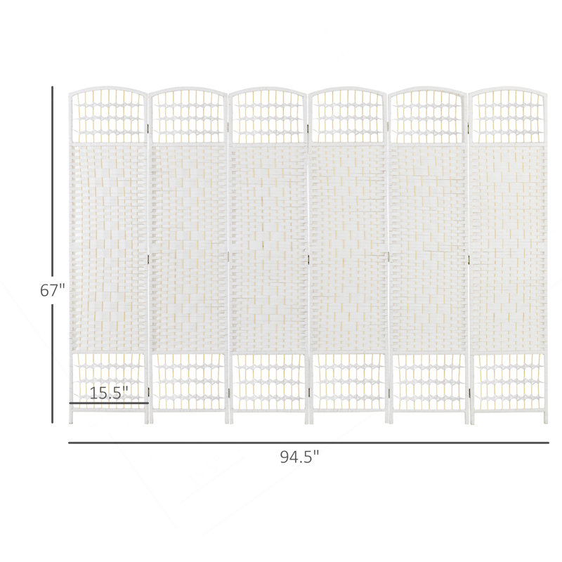 Paravent 6 panneaux, écran d'intimité pliable, séparateur de pièce 5,6 pi, cloison de séparation autoportante en fibre Wave pour pièces, maison, bureau, blanc