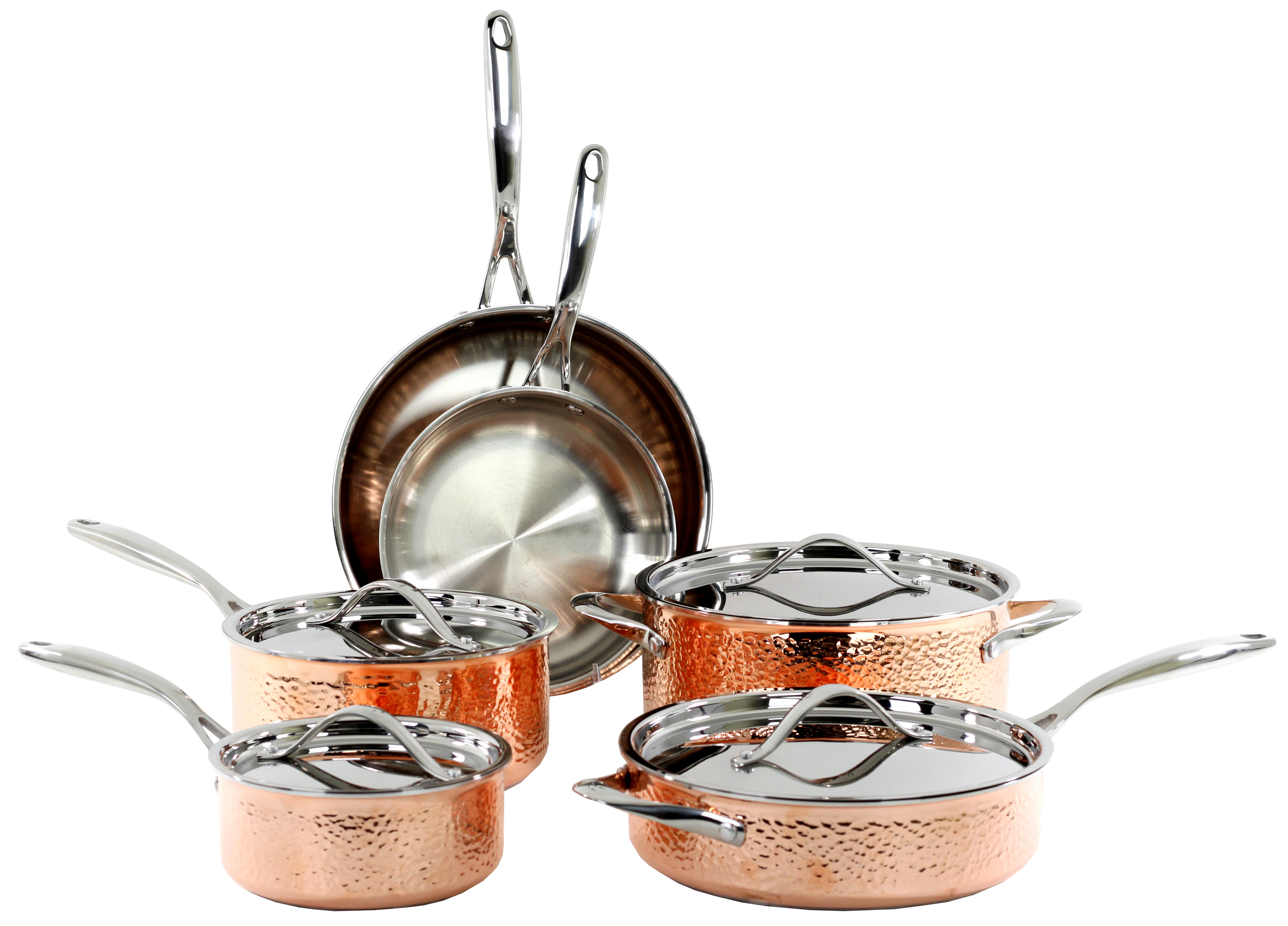 and Pans Set, Tri-Ply Stainless Steel Hammered Kitchen Cookware