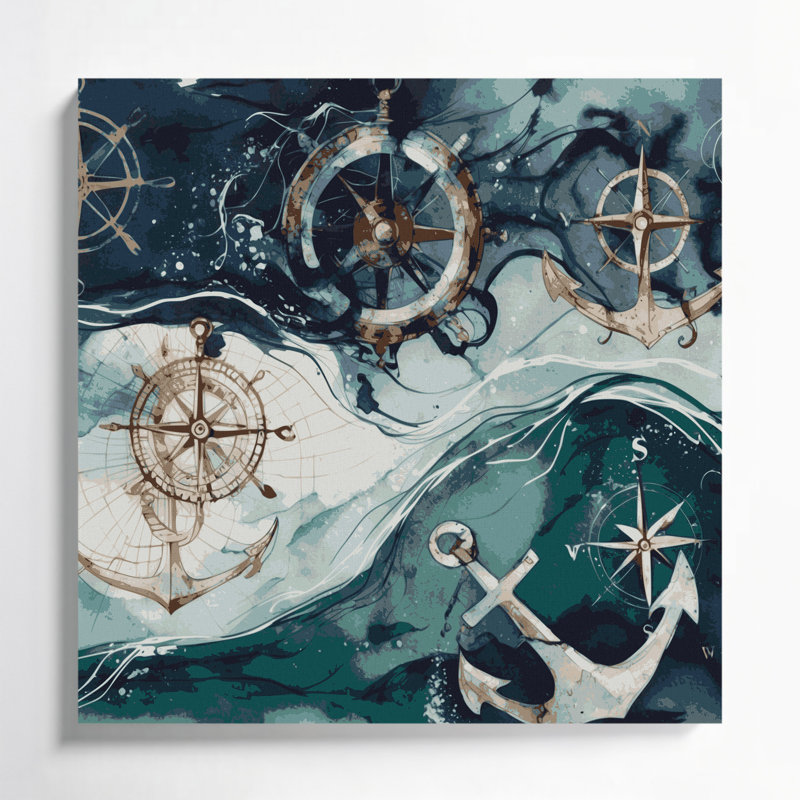 Art nautique gris sur toile, 16" H x 16" W