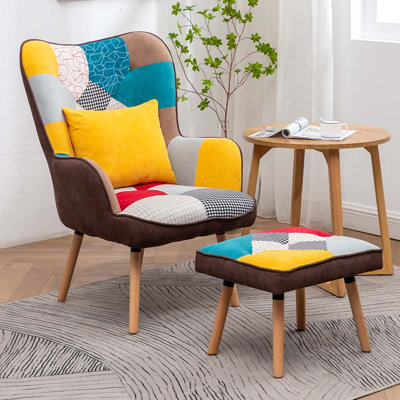 Lula Upholstered Linen With Footstool Wingback Chair