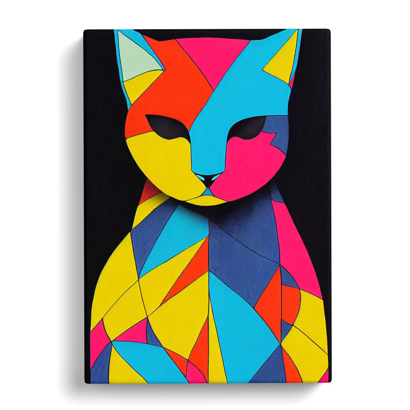 Cat Block Colour - Wrapped Canvas, 60cm H x 40cm W x 3cm D