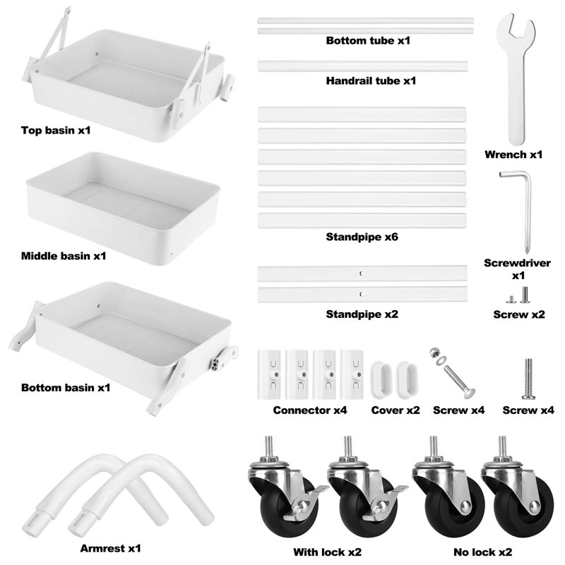 Foldable 3 Tier Metal Utility Rolling Cart, White