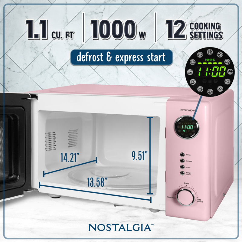 Retro Countertop Microwave 1.1 Cu Ft & 1000 Watt, Pink