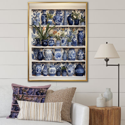 Blue Boho Plant Pottery I - Boho Pottery Wall Art Decor