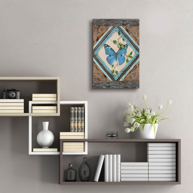 «Papillon Bleu 2» par Jean Plout, art mural en verre acrylique, 16 po x 24 po, 16"x24"