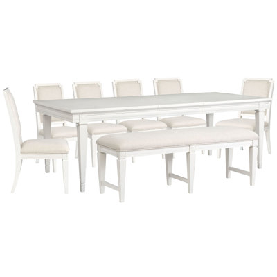Extendable Rectangular Dining Table With 6 Upholstered Side Chairs And Upholstered Bench