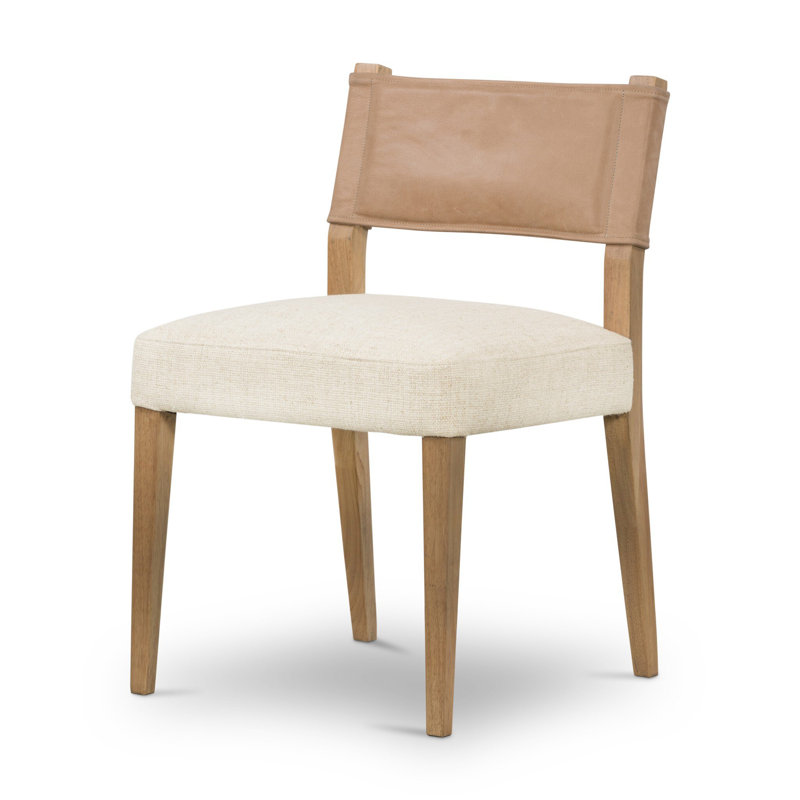 Side Chair in Charcoal, Polyester/Leather Winchester Beige, Natural