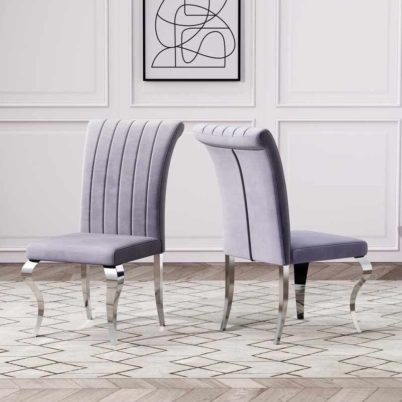 Meritza Tufted Velvet Upholstered Dining Chair , Gray, Silver