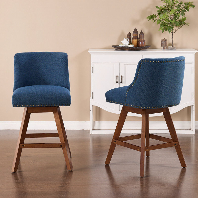 Ensemble de 2 tabourets de bar pivotants à hauteur de comptoir, siège 26 po, revêtement en tissu gris, structure en bois d'hévéa