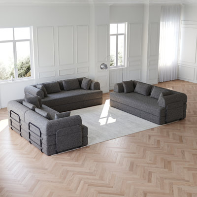 Canapé-lit convertible de 78,7 pouces avec coussin cylindrique, canapé-lit pliant en chenille, canapé-lit pliant avec poche latérale, canapé-lit de plancher, 3 pièces