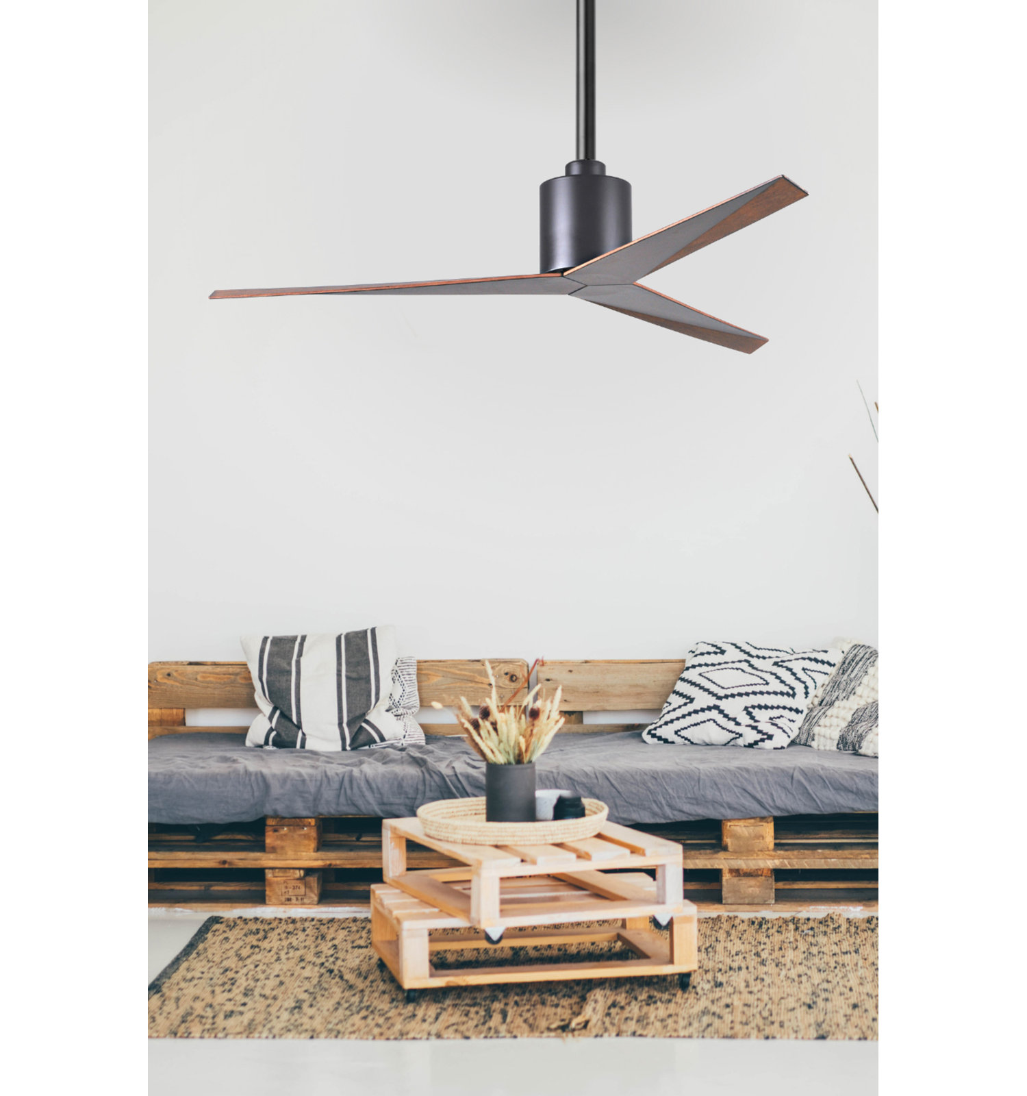 56'' 3 Blade Ceiling Fan, Walnut Tone, Matte Black