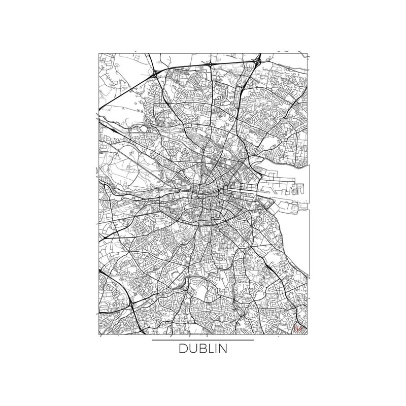 Dublin Minimal Urban Blueprint Map by Hubert Roguski - Wrapped Canvas Print, 152.5 cm H x 101.5 cm W