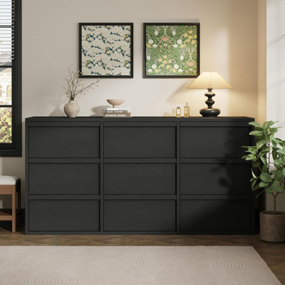 Commode 9 tiroirs pour la chambre à coucher, commodes modernes de 59 po de large et commode avec grand rangement, placard de rangement en bois pour le salon, l'entrée, la chambre de bébé