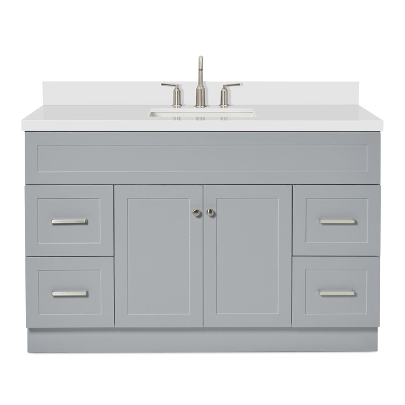 Hamlet 55'' Single Bathroom Vanity with White Quartz Top, Gray