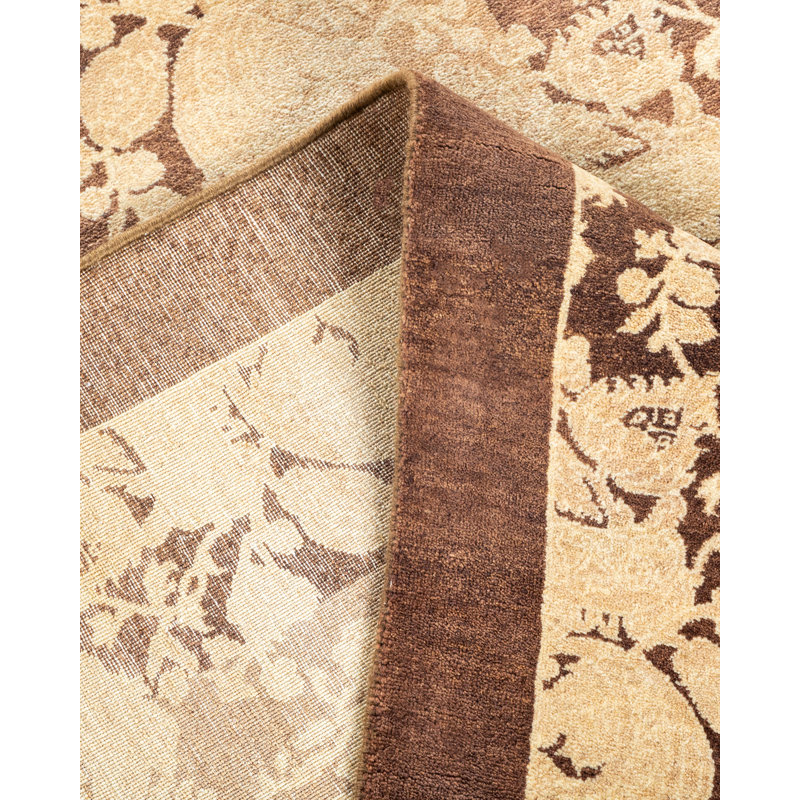 Tapis brun / ivoire traditionnel noué à la main de conception unique 6 pi x 6 pi 2 po Oakhur