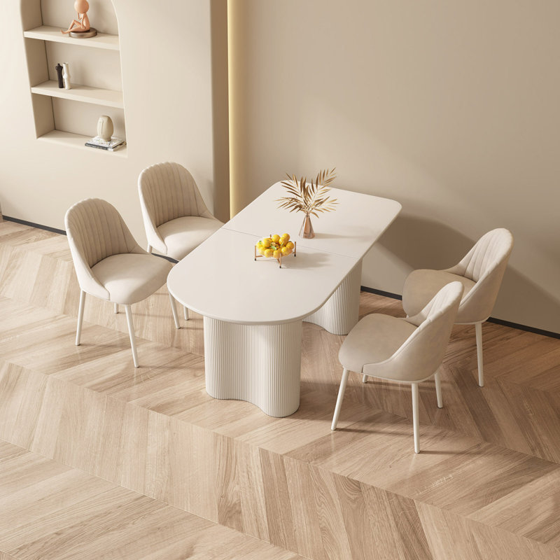 Abishan 55" Modern Rectangle Cream White Dining Table for 6 People, Cream, 29.56''H x 55.12''L x 31.5''W