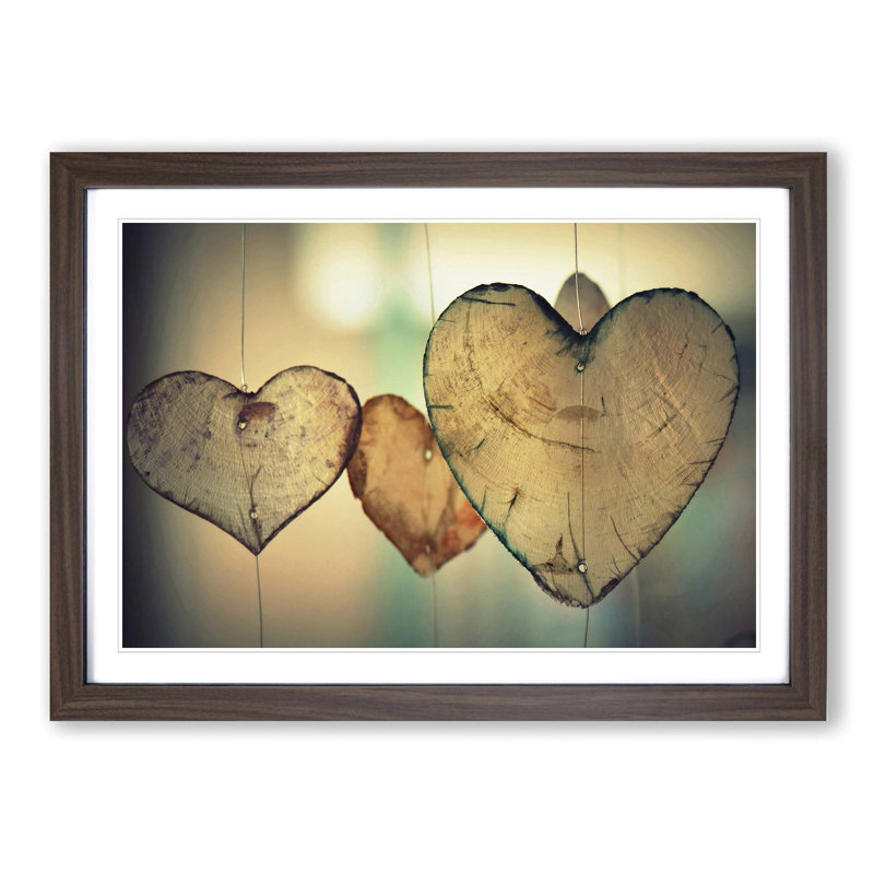 Wooden Hearts Framed Print, Walnut