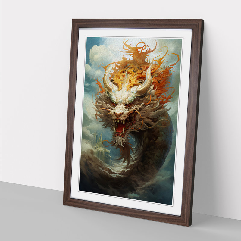 Chinese Dragon Conceptual - Single Picture Frame Print on Wood, Walnut Framed, 64cm H x 46cm W x 2cm D