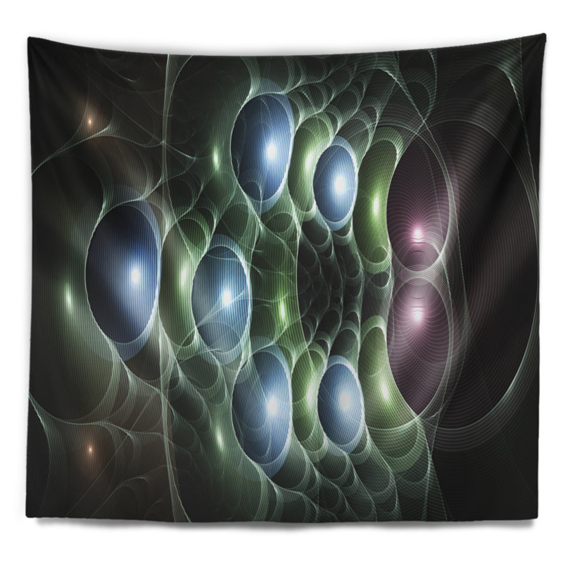 Tapisserie artful des cercles abstract blue light, H 68 po x l 80 po