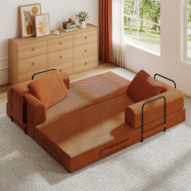 Canapé-lit convertible avec coussin cylindrique - Coussin en velours côtelé avec cadre de forme fixe pour le salon, la chambre à coucher, le salon, le studio