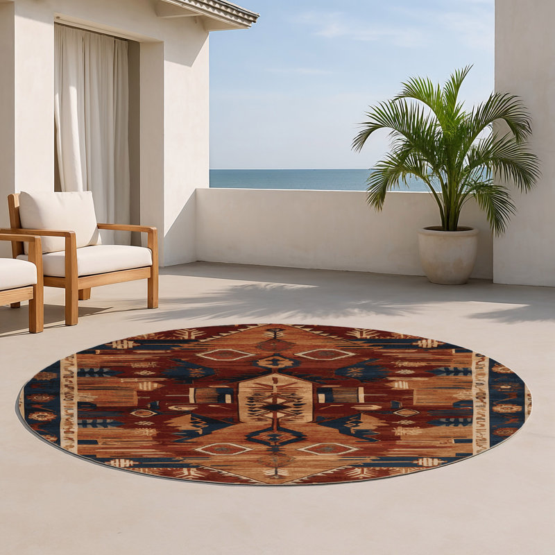 Tapis turc intérieur et extérieur brun, Rond 5 pi
