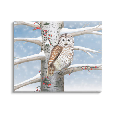 «Snowy Birch Tree Owl», impression sur toile