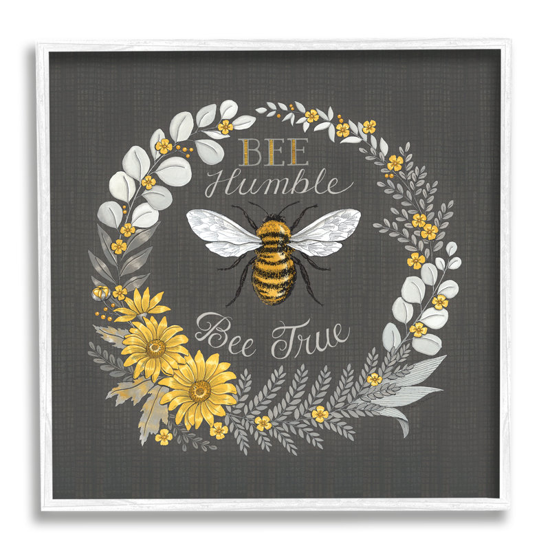 Bee Humble Be True, phrase, fleurs jaunes rétro - impression, Giclée encadrée blanc bord de mer, H 24 po x l 24 po x P 1,5 po