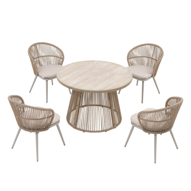 Ensemble de salle à manger d'extérieur rond 43,3 po pour 4 personnes avec coussins