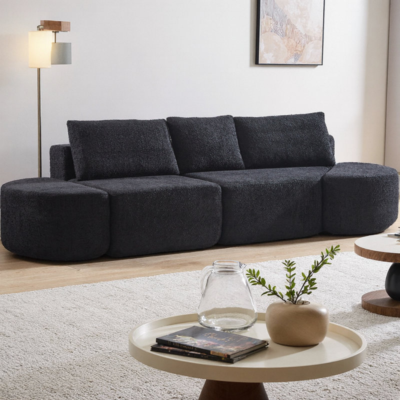 Ensemble de canapé modulaire à 3 places 106 pouces avec 2 repose-pieds incurvés et 3 coussins, sans assemblage requis 106 pouces Chenille
