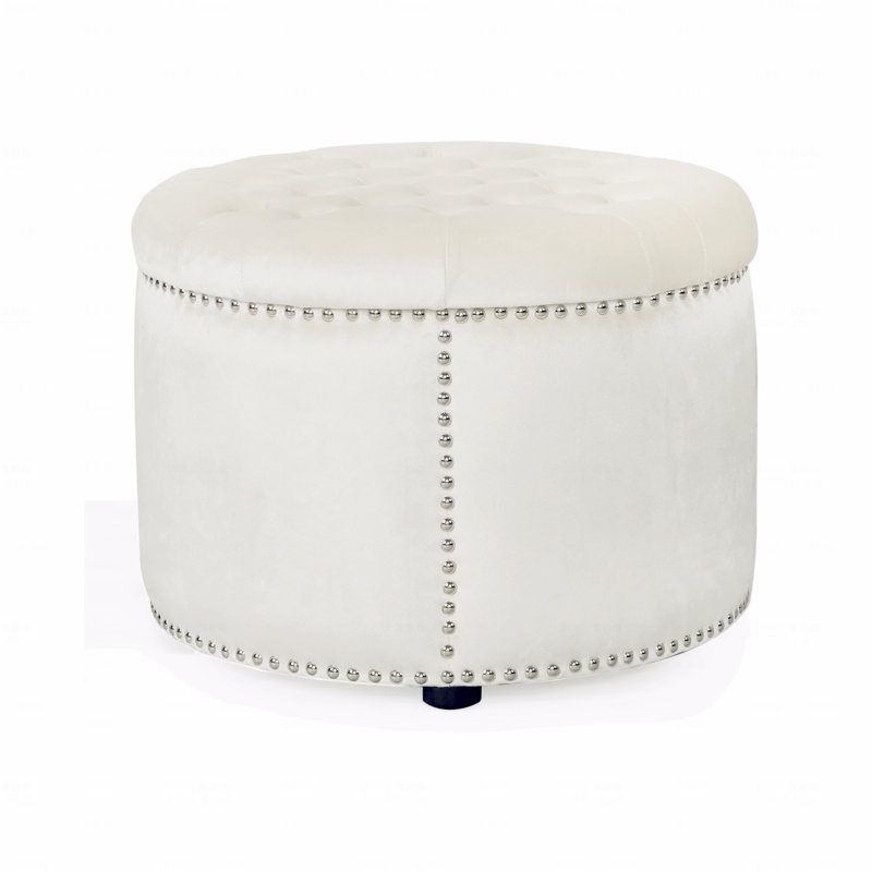 Helotes Tufted Round Cocktail Ottoman, Beige