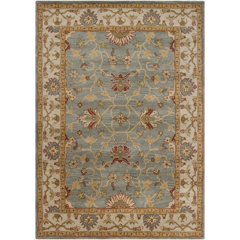 Tapis en laine à motif floral et à médaillon traditionnel fabriqué à la main Bartz, 7 pi x 10 po