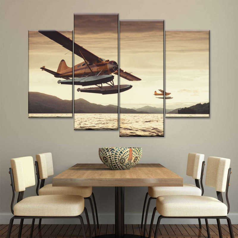 Float Planes - 4 pièces sur toile tendue, H 22 po x l 36 po x P 1 po