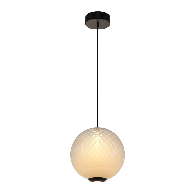Celeste - Luminaire suspendu à DEL intégré 12 po - Abat-jour en verre Diamond - Finition bronze industriel, Blanc ombré