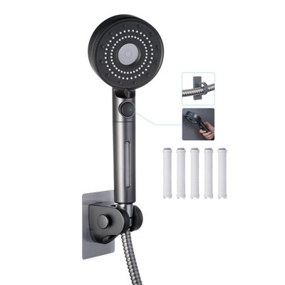 Handheld Shower Head With Hose And Cotton Filter,5 Mode Spray High Pressure Shower Head With On/Off Switch,(Black)