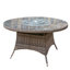 Table de salle à manger ronde en aluminium avec osier et parasol