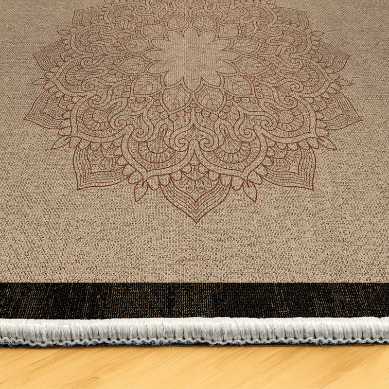 Mandala Collection Digital Print Cotton-Polyester Geometric Beige Rug, Rectangle 6'7" x 11'6"