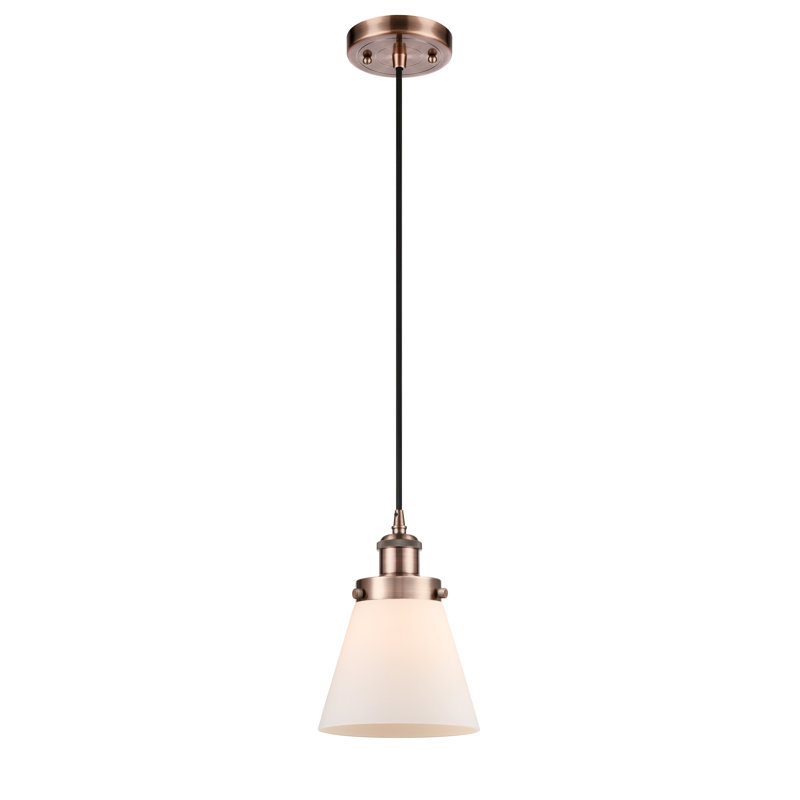Mini-luminaire suspendu à cordon 1 lumière Ballston Urban Cone, Cuivre antique, Blanc mat