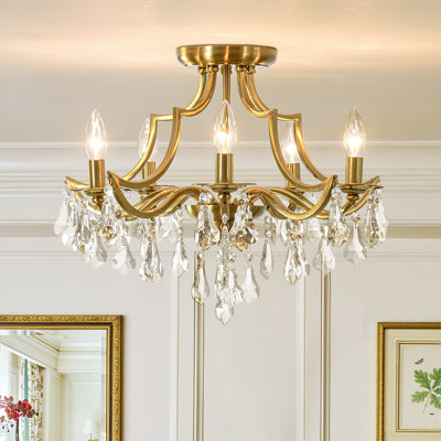 Plafonnier semi-encastré en cristal moderne à 5 lumières de style bougie