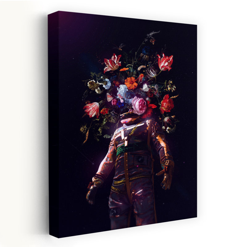 Cosmic Garden Astronaut Surreal Abstract Contemporary Flower Nature Wall Art Print 1 Piece Wrapped Canvas Wall Art