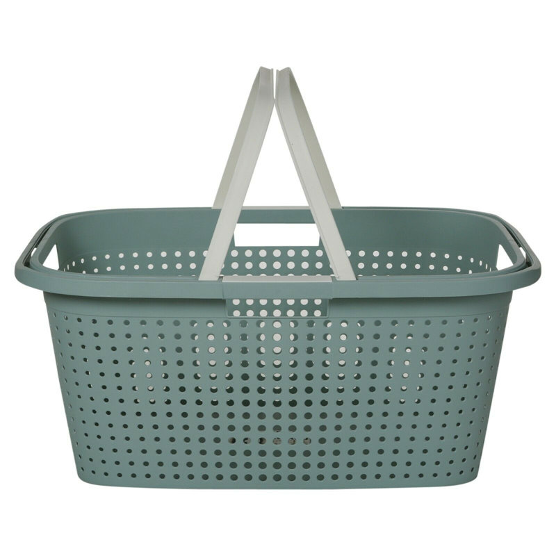 Plastic Laundry Basket with Handles, Teal