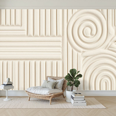 Peel and Stick Wallpaper  Modern Self Adhesive Wall Mural for Bedroom Elegant Cream Textured Wall Art Spiral Line Patterns